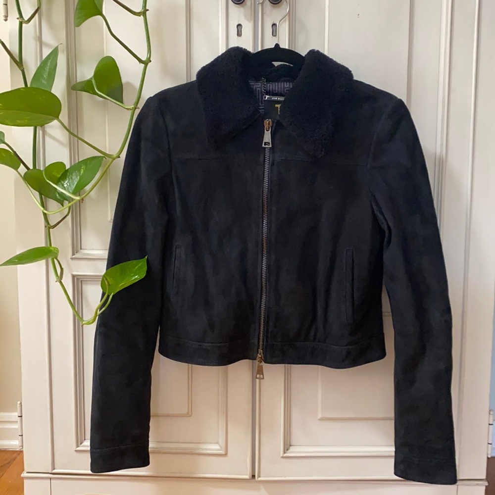 Ted Baker blue suede jacket with shearling collar